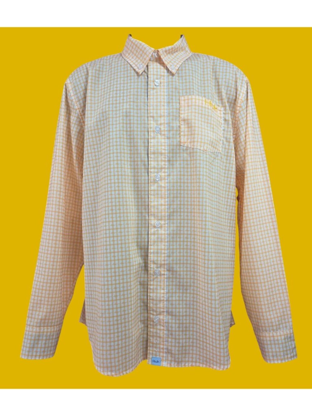 Huk Yellow Check Button-Up Performance Shirt Medium